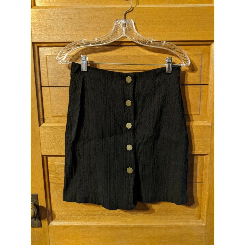 Gianni Bini Skirt S Small Black Stretch Texture Lined Button Snaps